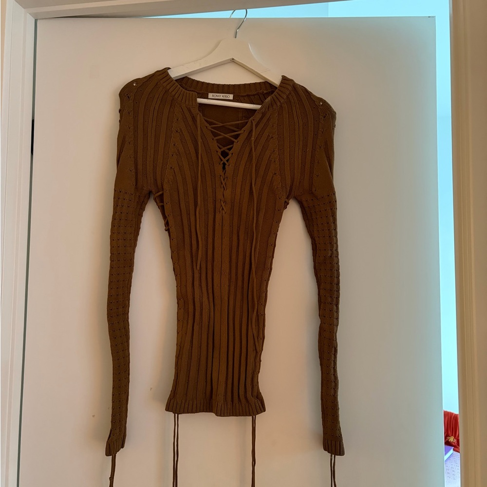 Ronny Kobo Collection Olive Lace-Up Knit Top
